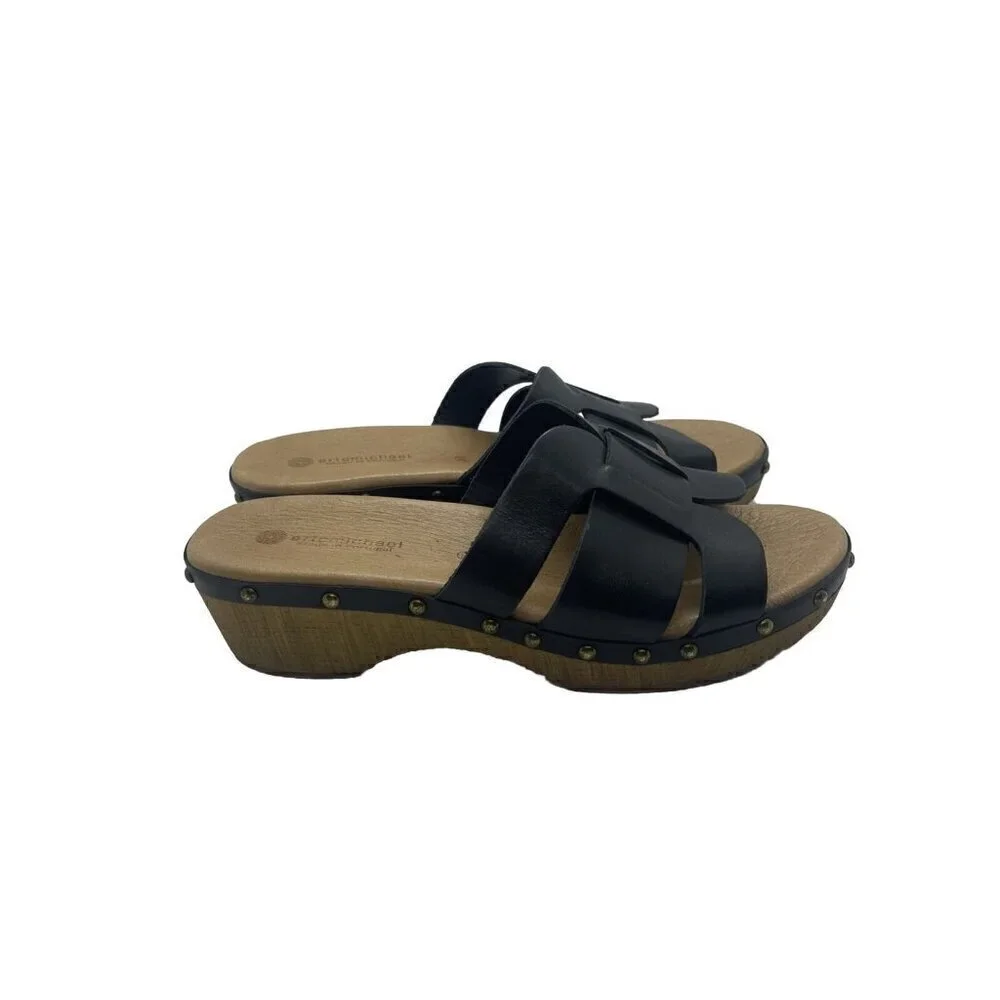 Eric Michael Nash Women's Sz 39 Sandal Slide Wedge Platform Leather Studded Shoe